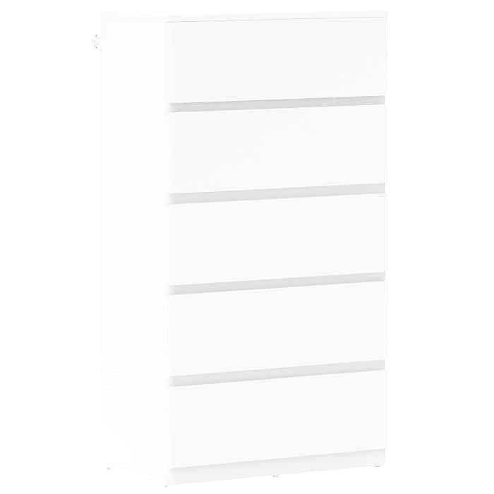 HERON White Chest of Drawers - Tallboy, Narrow-sized, 5 Drawers