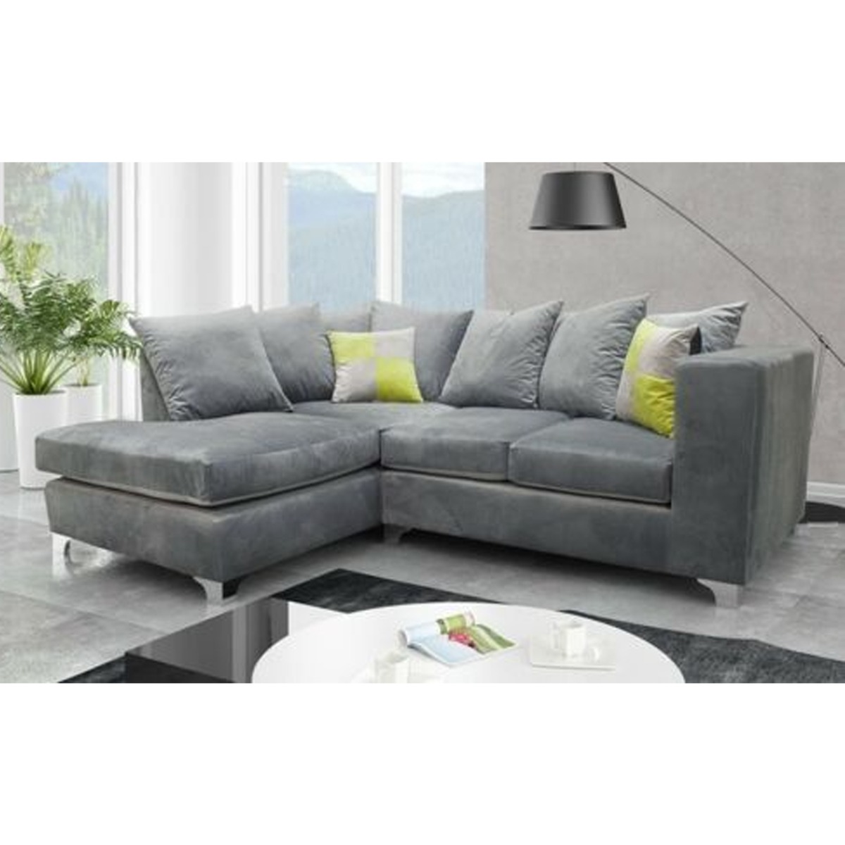 Wooden Frame Upholstered Plush Velvet Corner Sofa - Grey - Steve and Co Mills