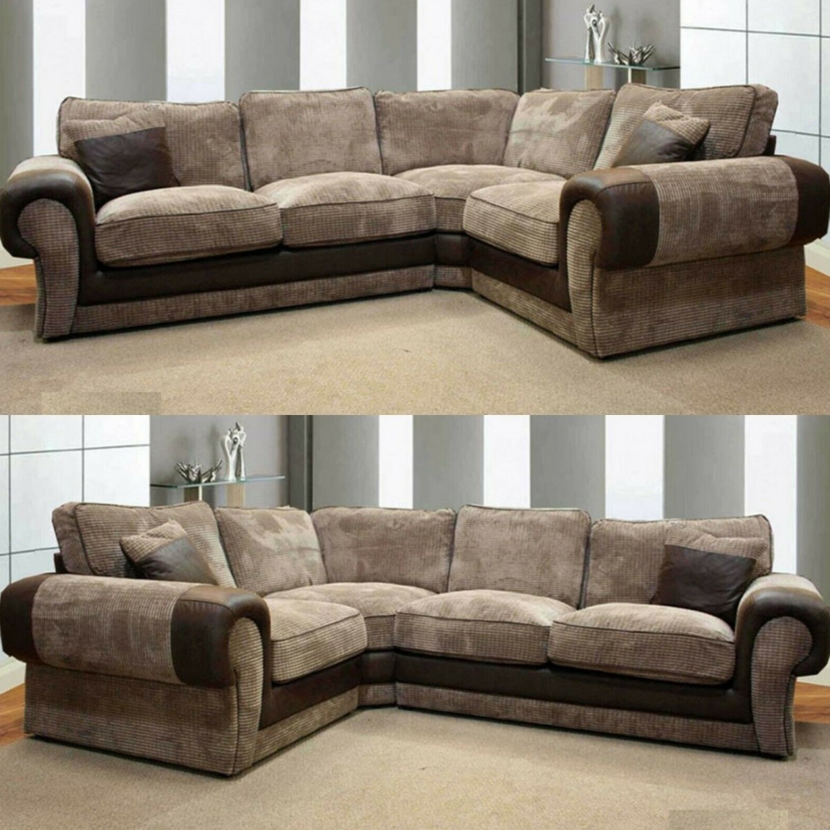 Large Corner Cord Fabric Sofa Left Right Orientation - Brown and Coffee - Steve and Co Mills