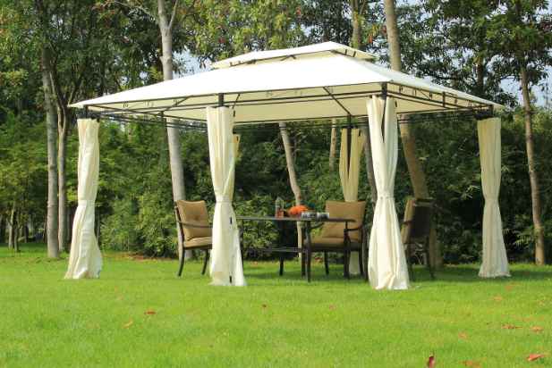 4m x 3m Gazebo Beige Metal Party Tent - The Garden Savant