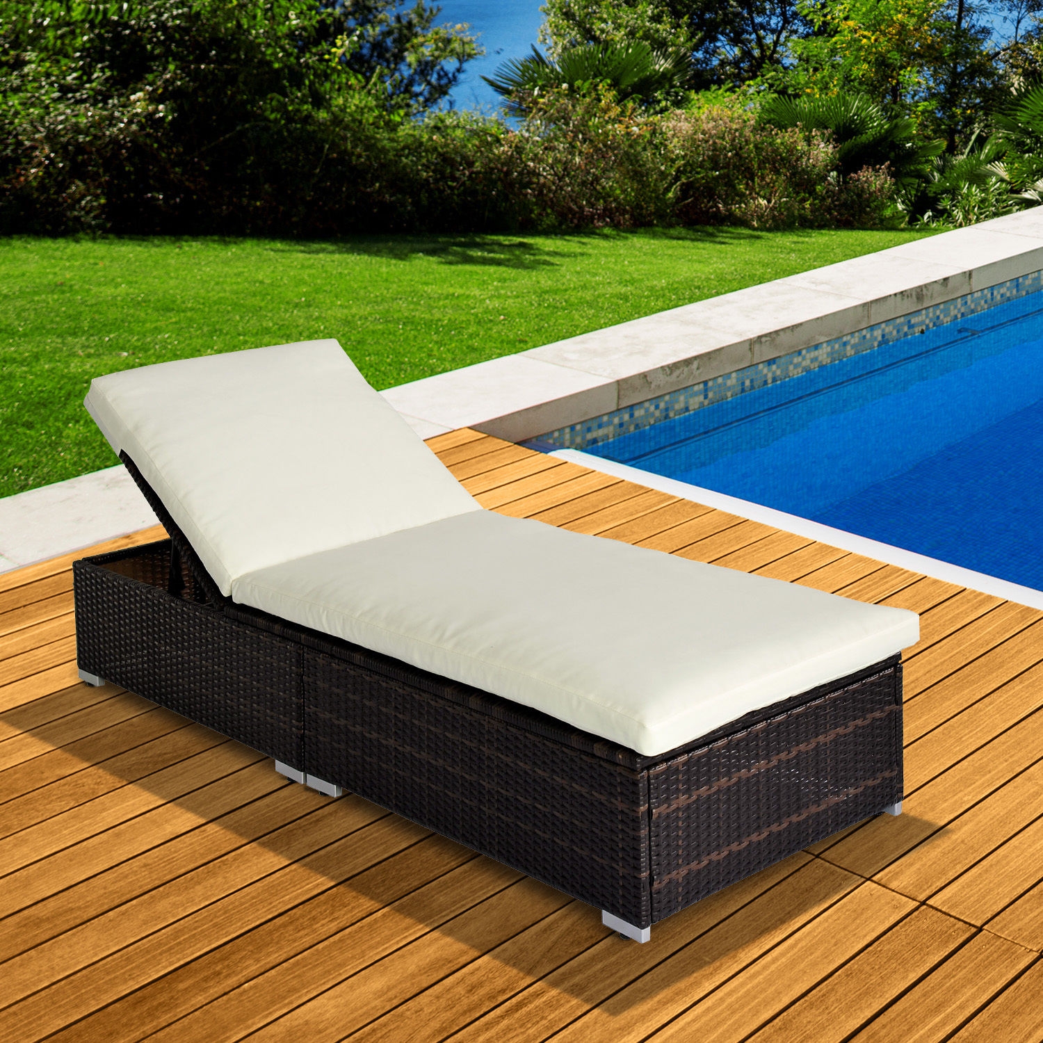 Rattan Recliner Garden Sun Lounger - Brown - The Garden Savant