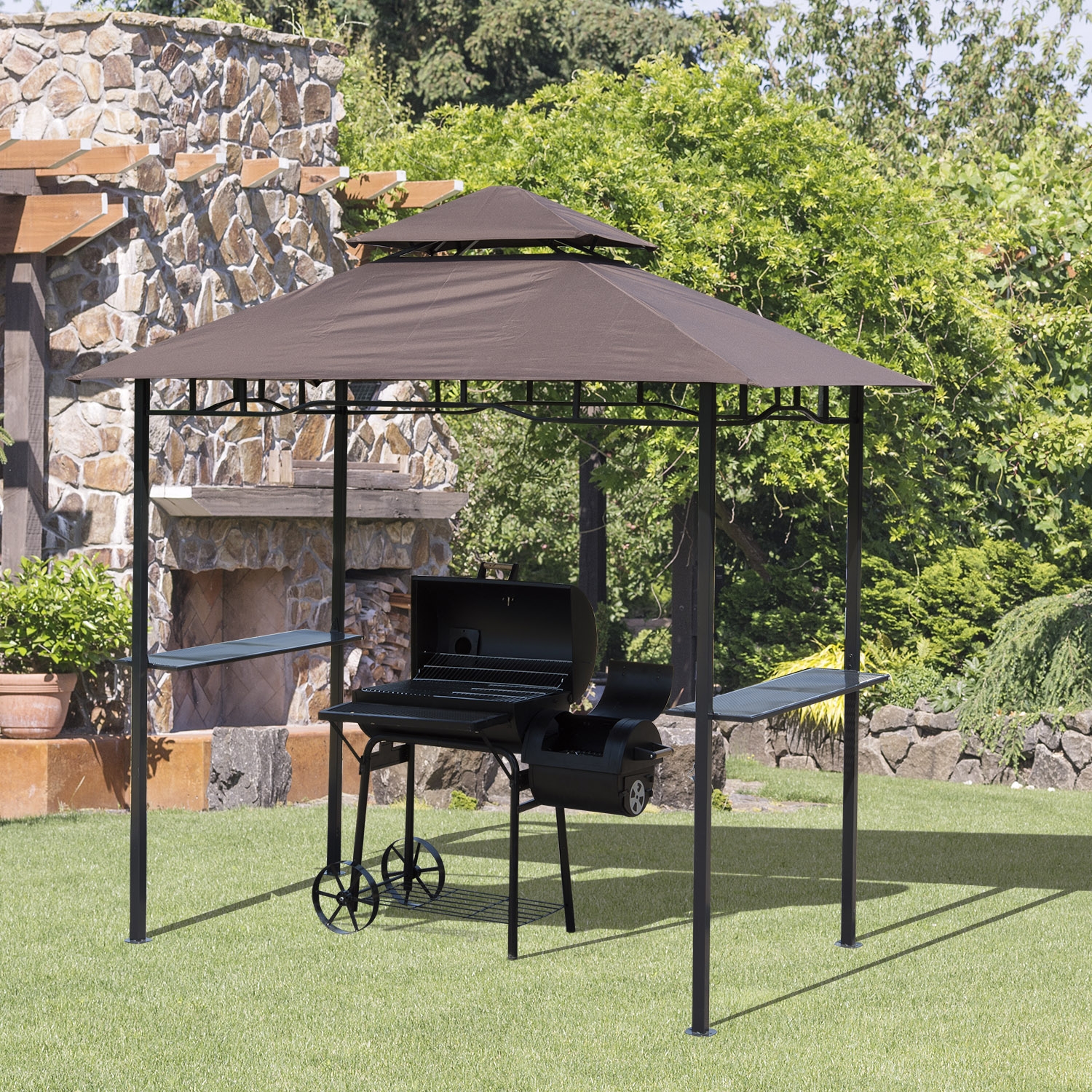 8FT BBQ Gazebo Canopy Shelter - Coffee - The Garden Savant
