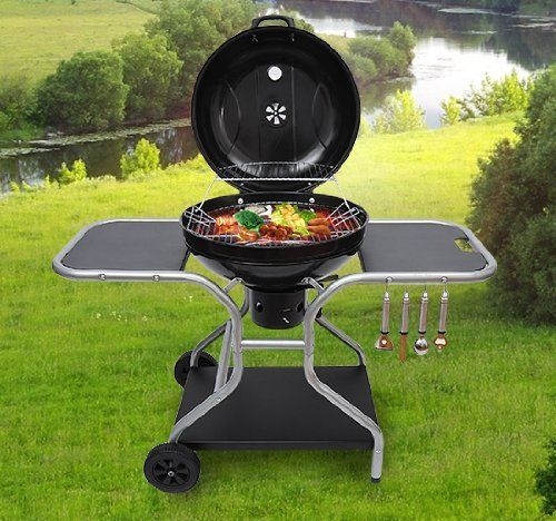 Deluxe Charcoal BBQ Trolley Grill - Black - The Garden Savant