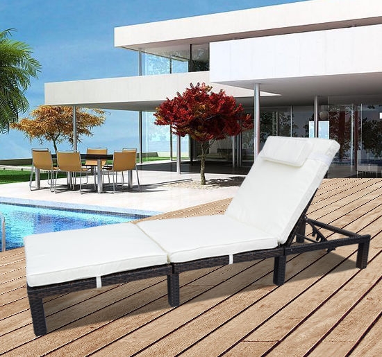 Outdoor Rattan Sun Lounger Day Bed - Brown - The Garden Savant