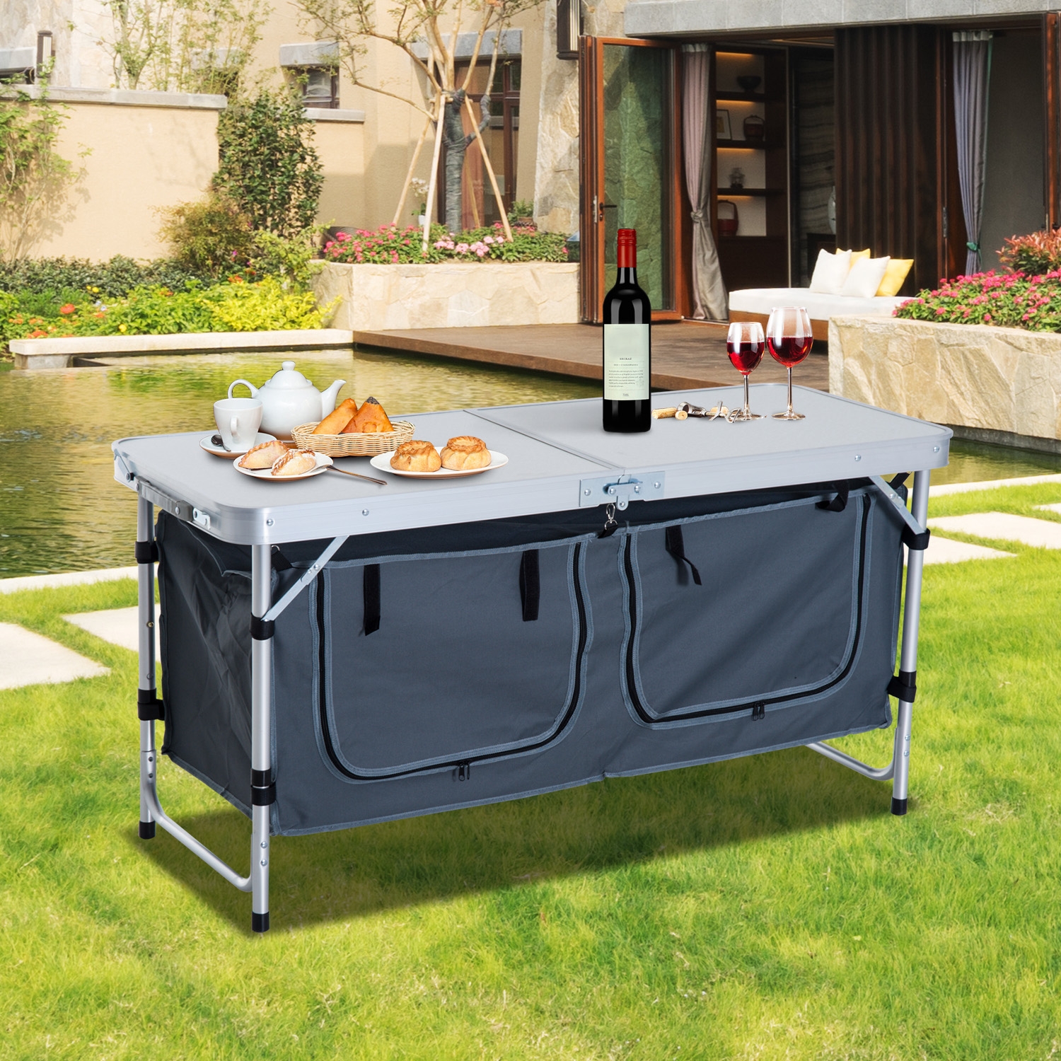 Folding Aluminium Outdoor Storage Table - The Garden Savant