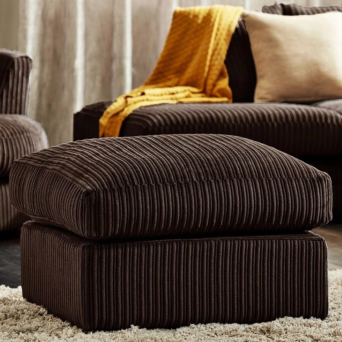 Footstool - CORDURA Jumbo Cord Brown - Home Done