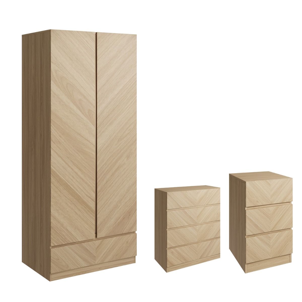 CHARLESTON 2 Door Wardrobe Set 3 Piece - Euro Oak - Campbell Craft