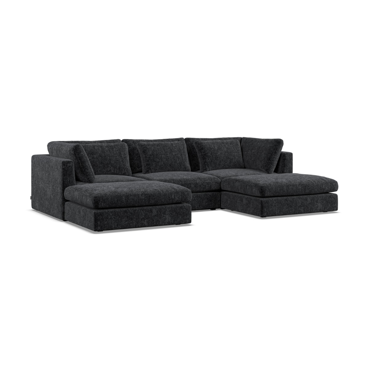 Corner Sofa - SOVA Fabric 5 Seater U Shaped Black - Footstool End - Edgbaston Living