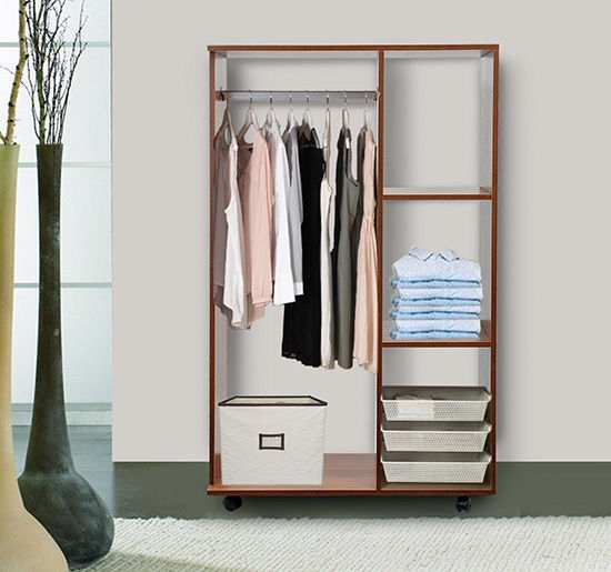 Open Wooden Storage Wardrobe - Brown - Home Deals