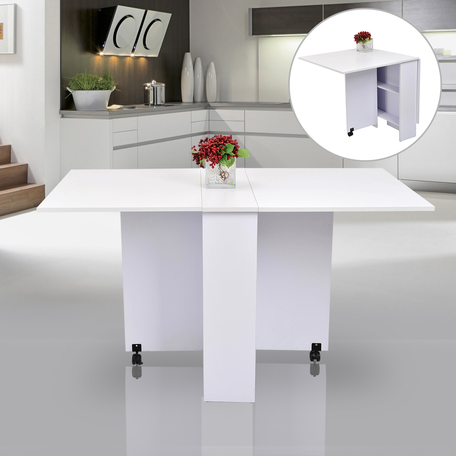 Mobile Drop Leaf Dining Table - White - Home Deals