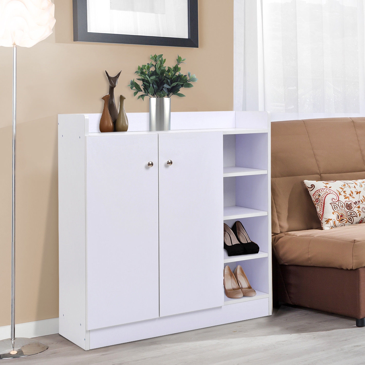 2 Door 4-Tier Shoe Storage Cabinet - White - Home Deals
