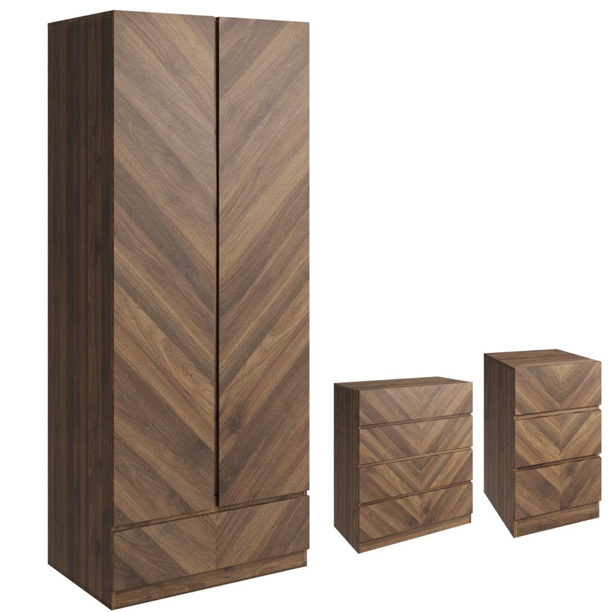 CHARLESTON 2 Door Wardrobe Set 3 Pieces - Royal Walnut - Campbell Craft