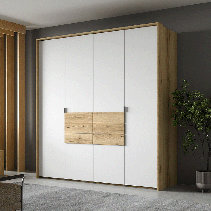 CAVELLO 2 Door Wardrobe with 2 Drawers Oak with White - 208cm - Avellino & Wells
