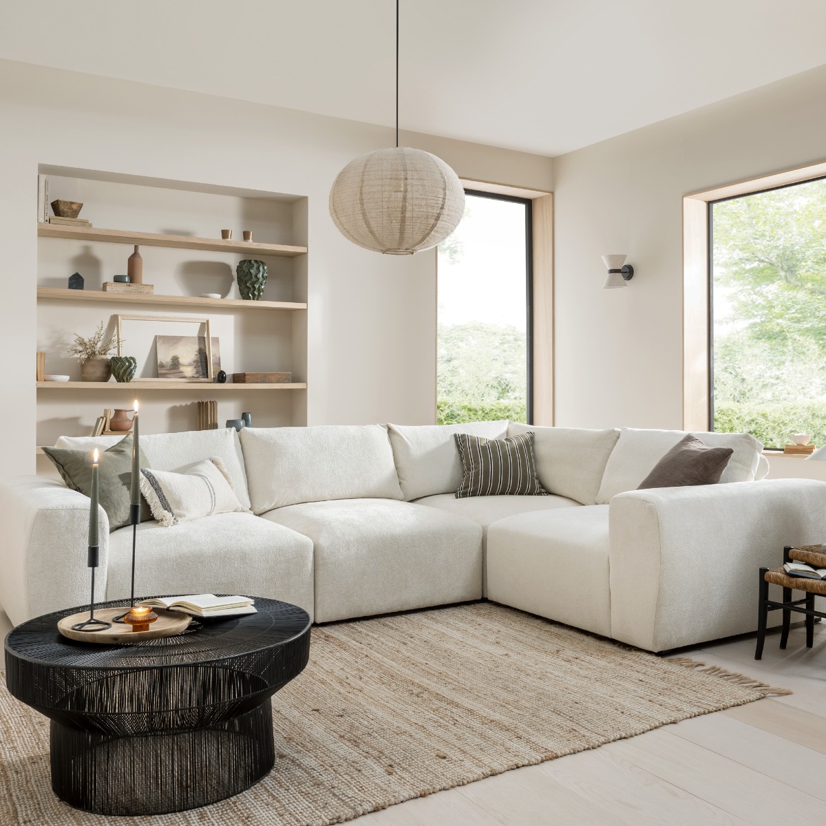 Corner Sofa - GRAZ Fabric 4 Seater Right Hand Facing - Ivory - Edgbaston Living
