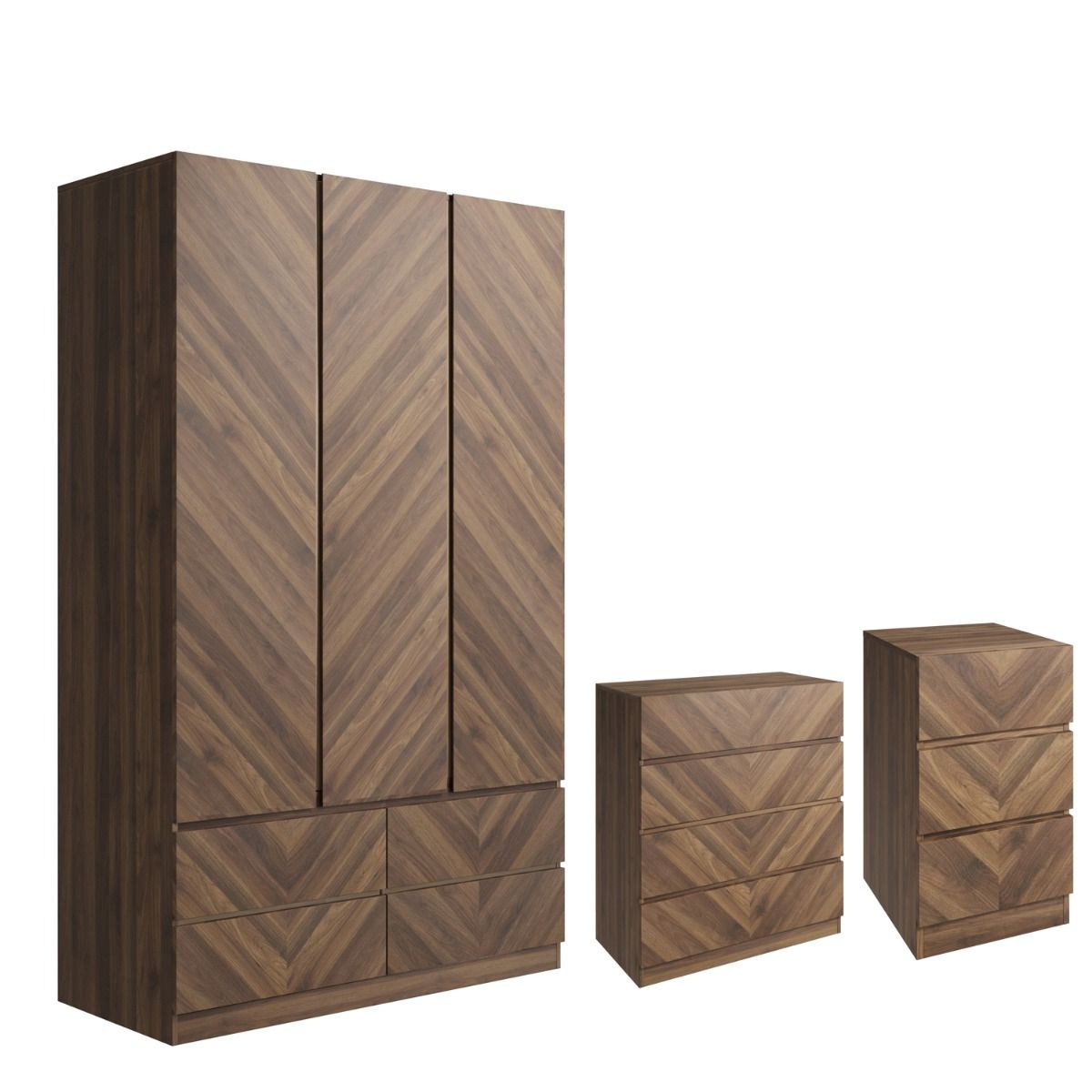 CHARLESTON 3 Door Wardrobe Set 4 Pieces - Royal Walnut - Campbell Craft