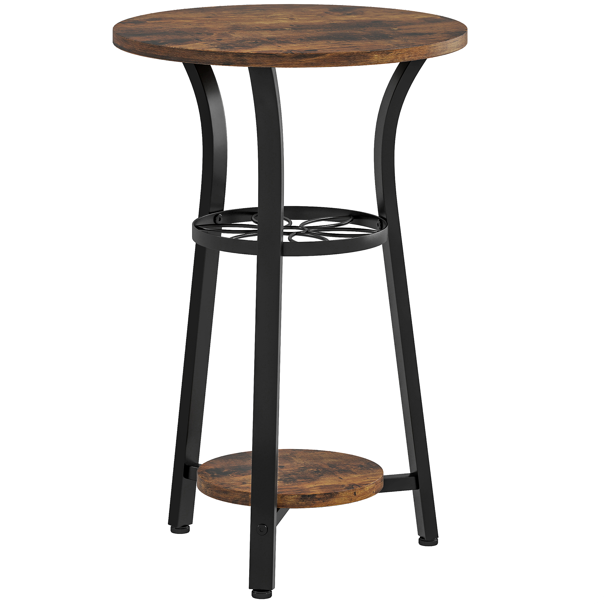 HERON Small Round Side Table with 3 Storage Shelves Rustic Brown - Life Essentials
