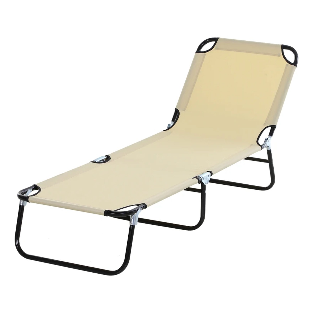 Portable Folding Sun Lounger With 3 Position Adjustable Backrest Recliner - Beige - The Garden Savant