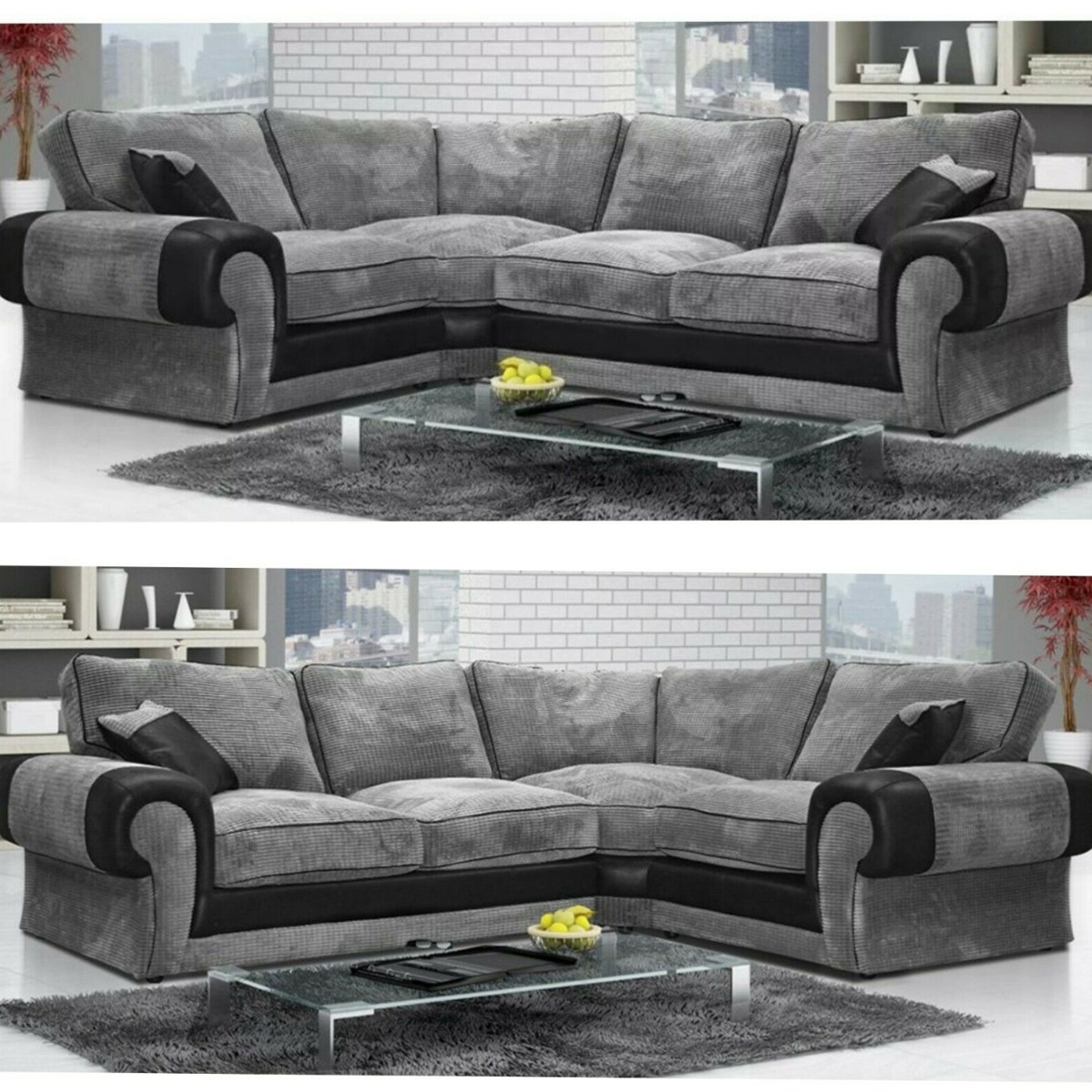 Large Corner Cord Fabric Sofa Left Right Orientation - Black and Grey - Steve and Co Mills