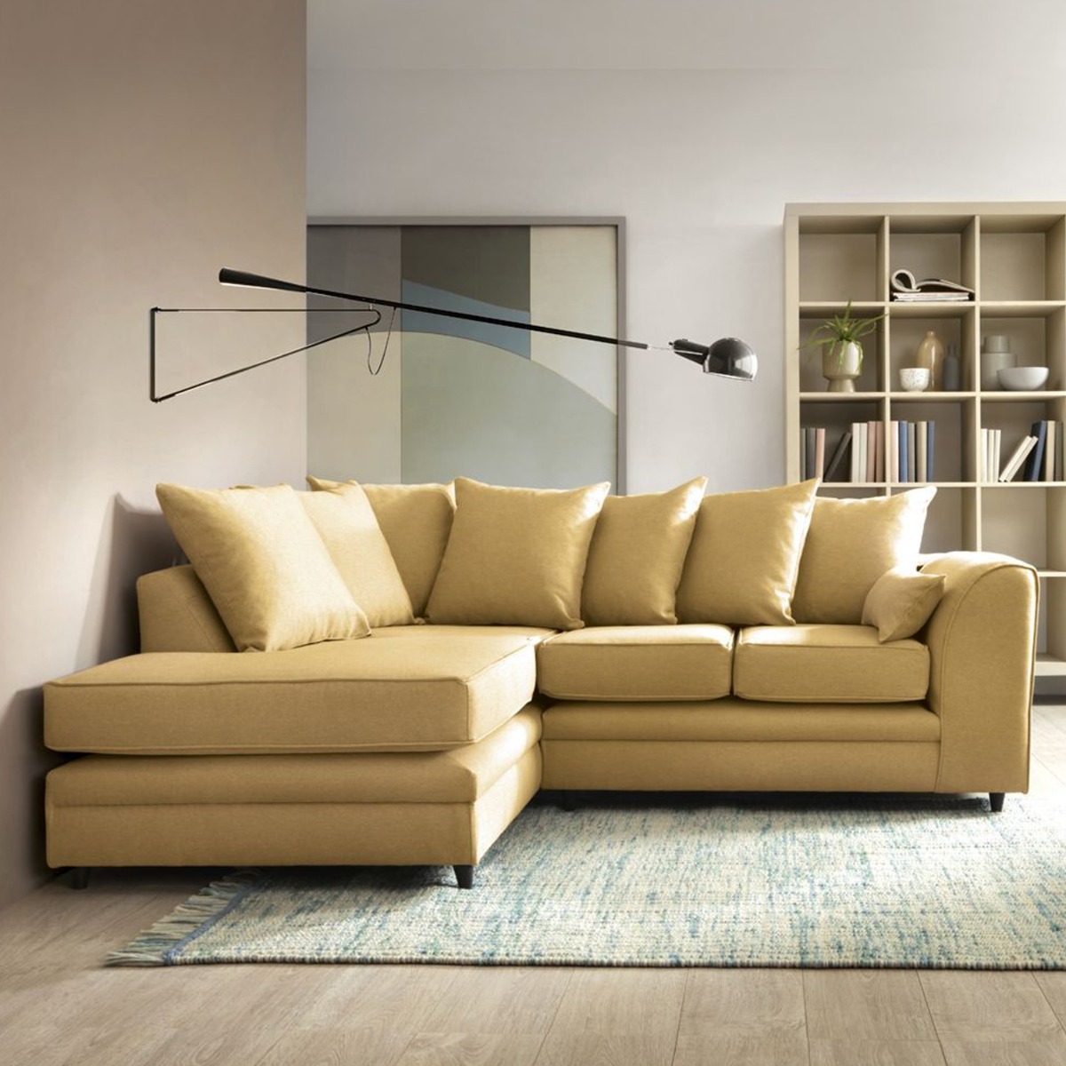 DOROTA II Linen Fabric 4 Seater L Shaped Corner Sofa - Mustard, Left Hand Facing - Interior Masters