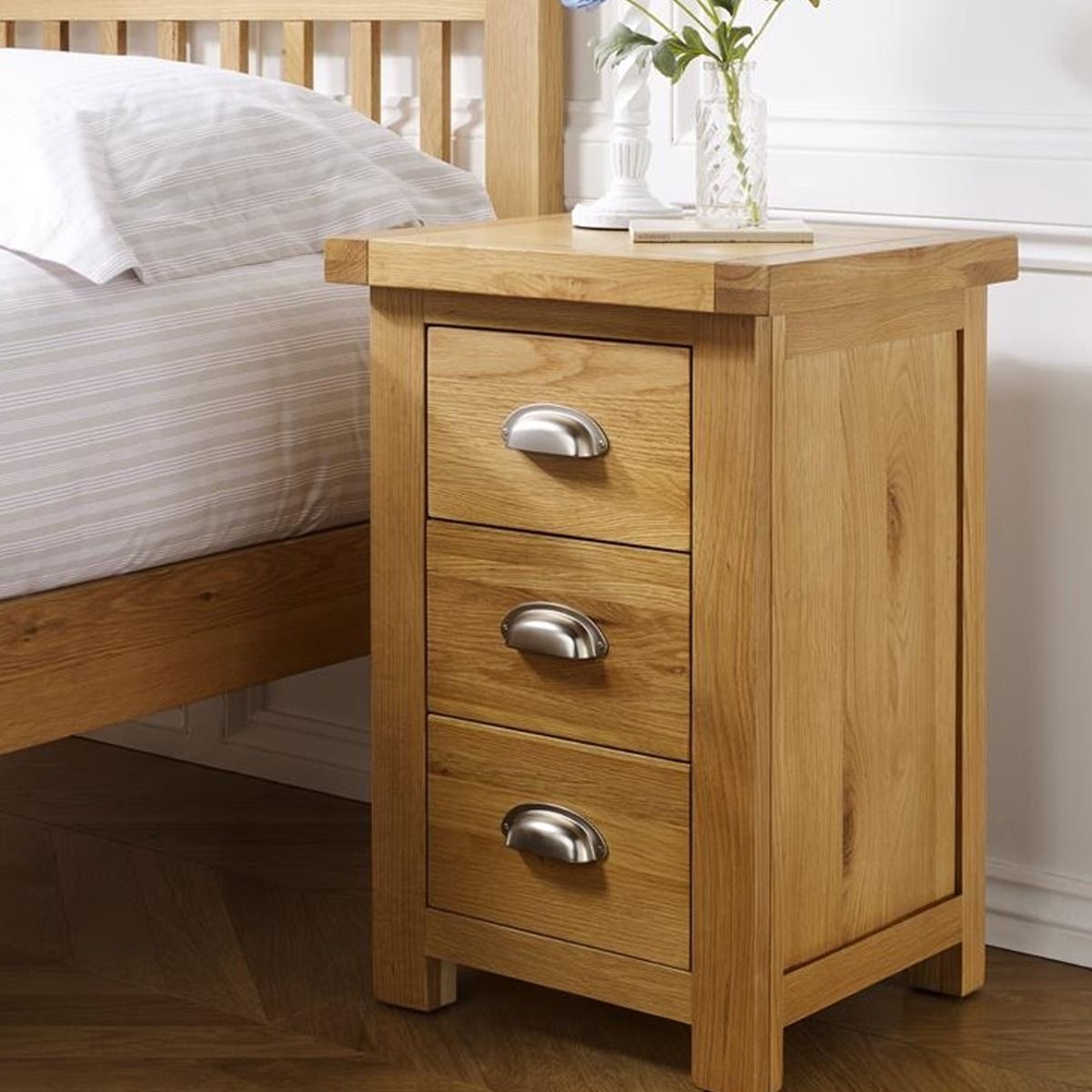 Bedside Table - BIRLEA 3 Drawer Nightstand Oak 45cm - Birlea Essentials