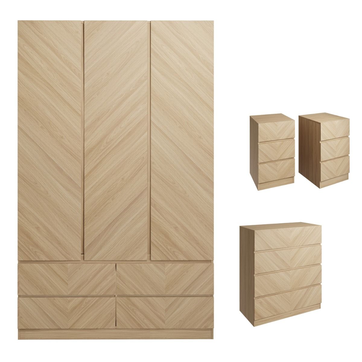 Wardrobe Set - CHARLESTON 3 Door Bedroom Set 4 Peice Euro Oak 119.5cm - Campbell Craft
