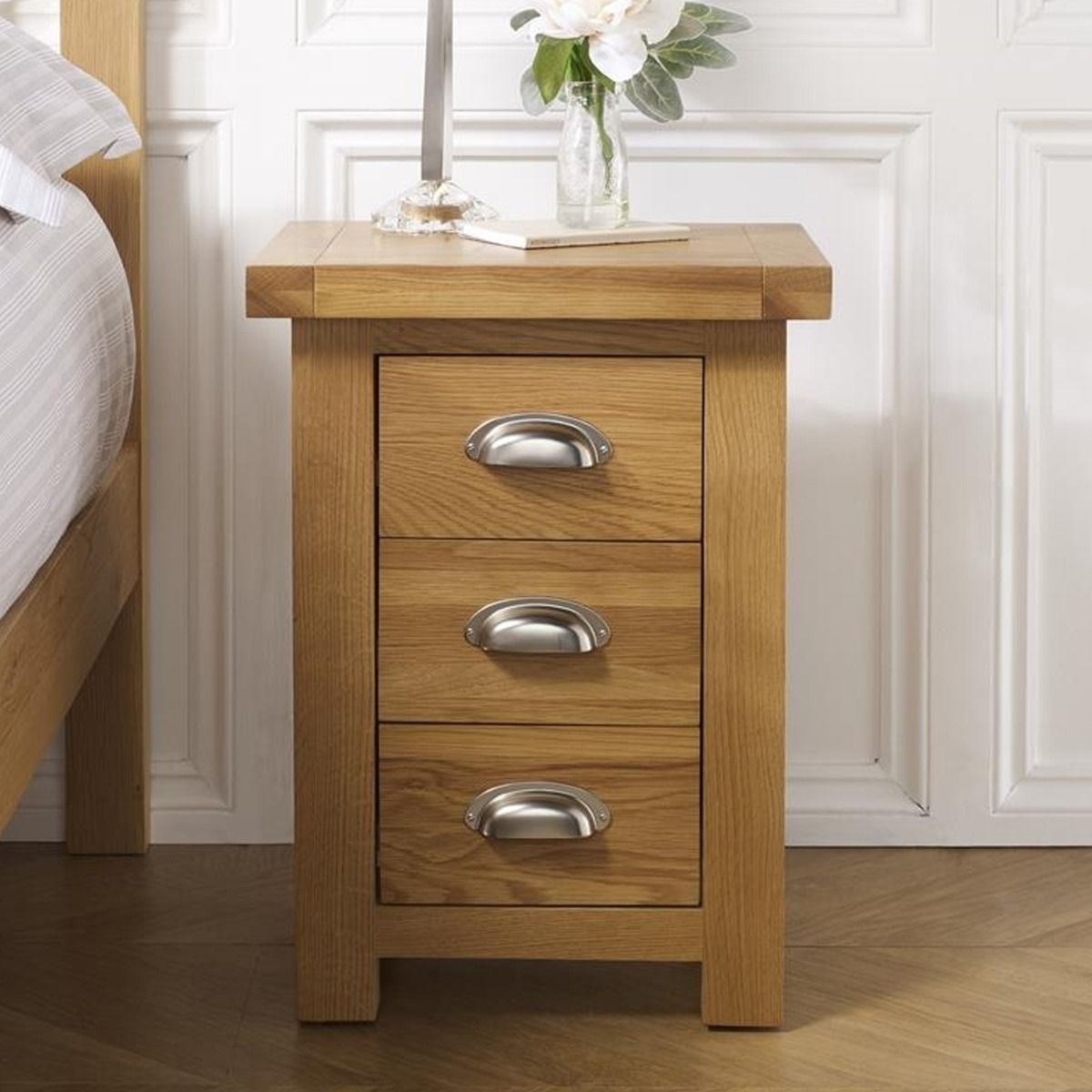 Bedside Table - BIRLEA 3 Drawer Nightstand Oak 42cm - Birlea Essentials