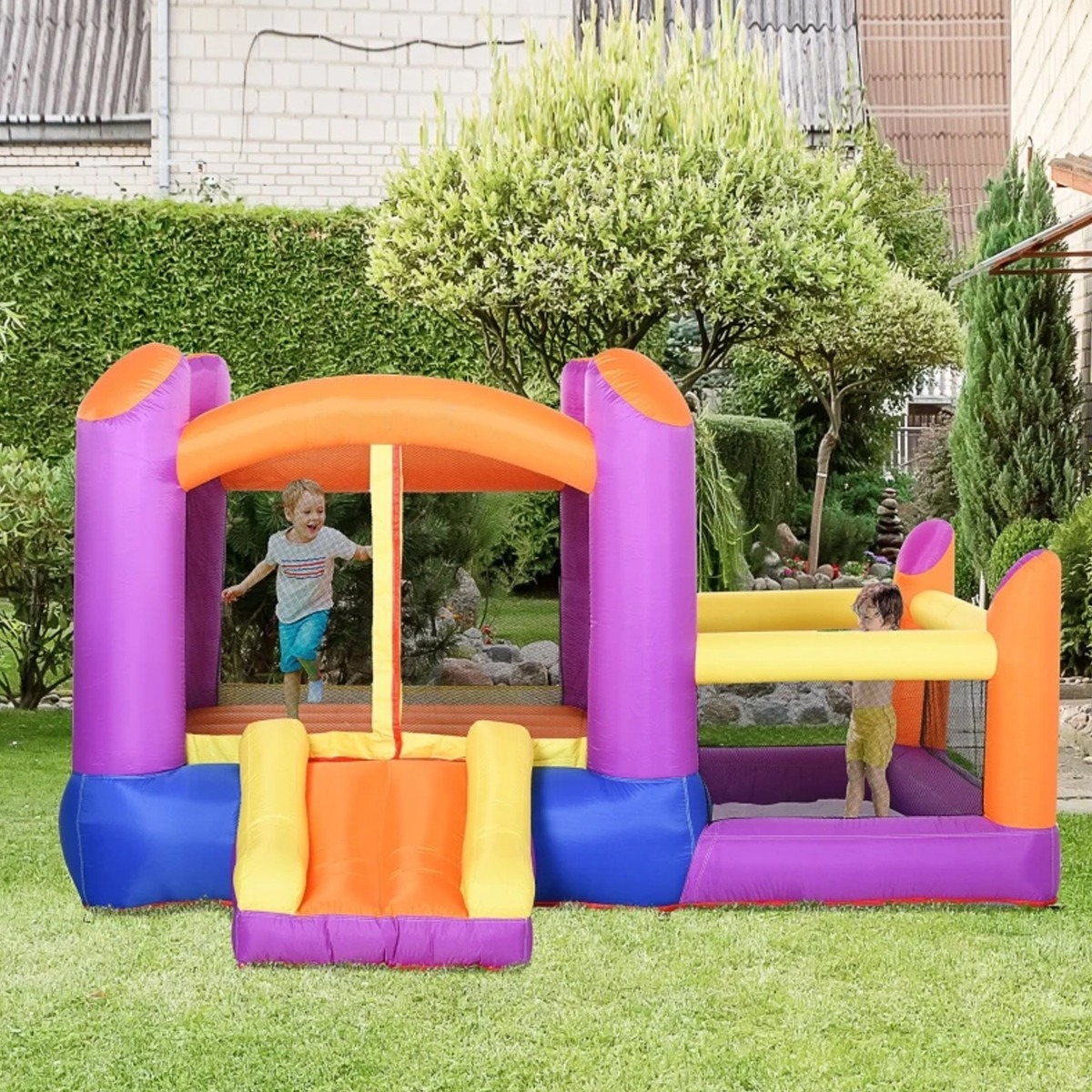 Bounce Castle Inflatable Trampoline Slide Pool with inflator in Attractive Colour - The Garden Savant