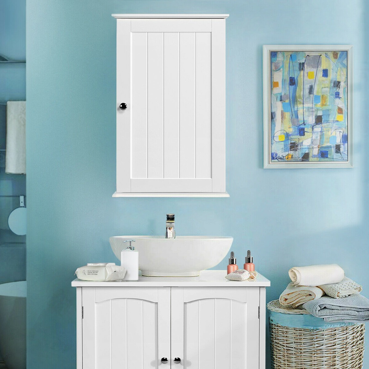 Wall Mounted Single Door Bathroom Cabinet - White - Bedroom & More