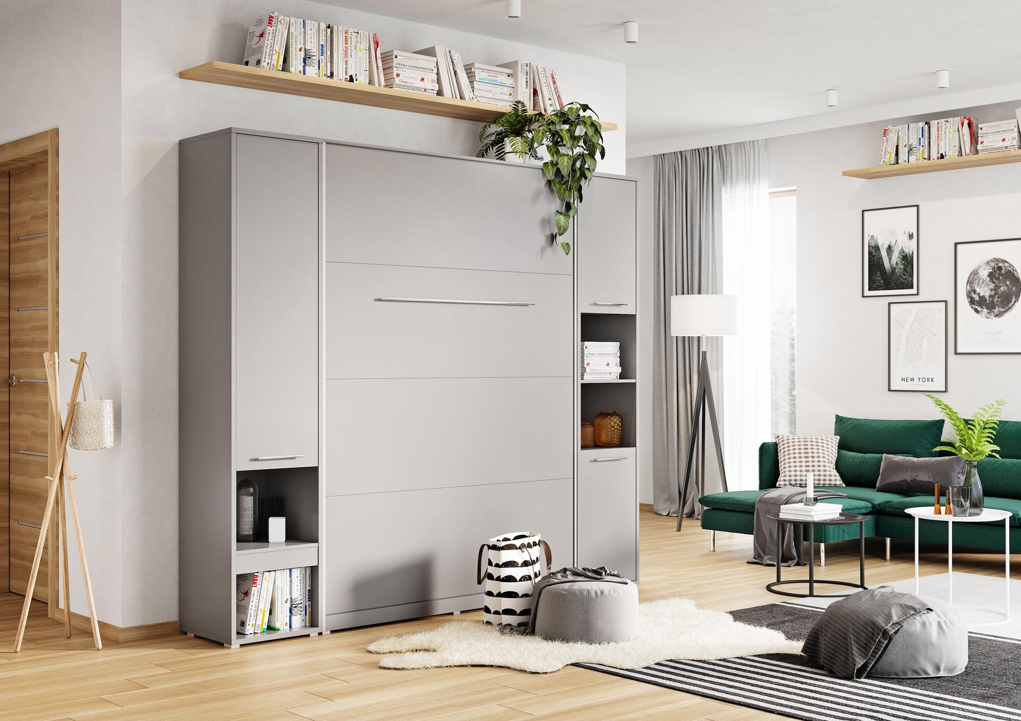 ArtNest Vertical Wall Bed 120cm with Storage Cabinet - Grey Matt - Art Nest
