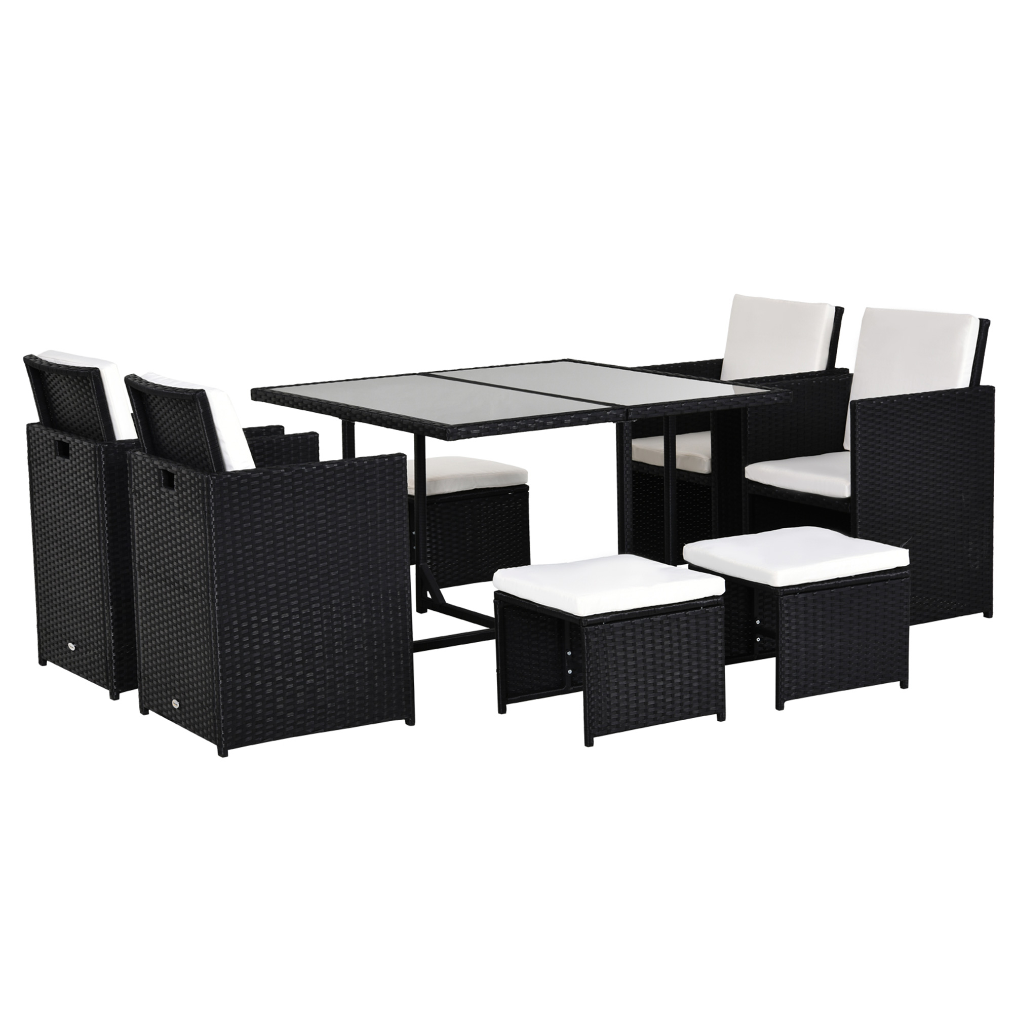 9PC Garden Rattan Dining Set Outdoor Patio Dining Table Set Weave Wicker 8 Seater Stool Black - Life Essentials