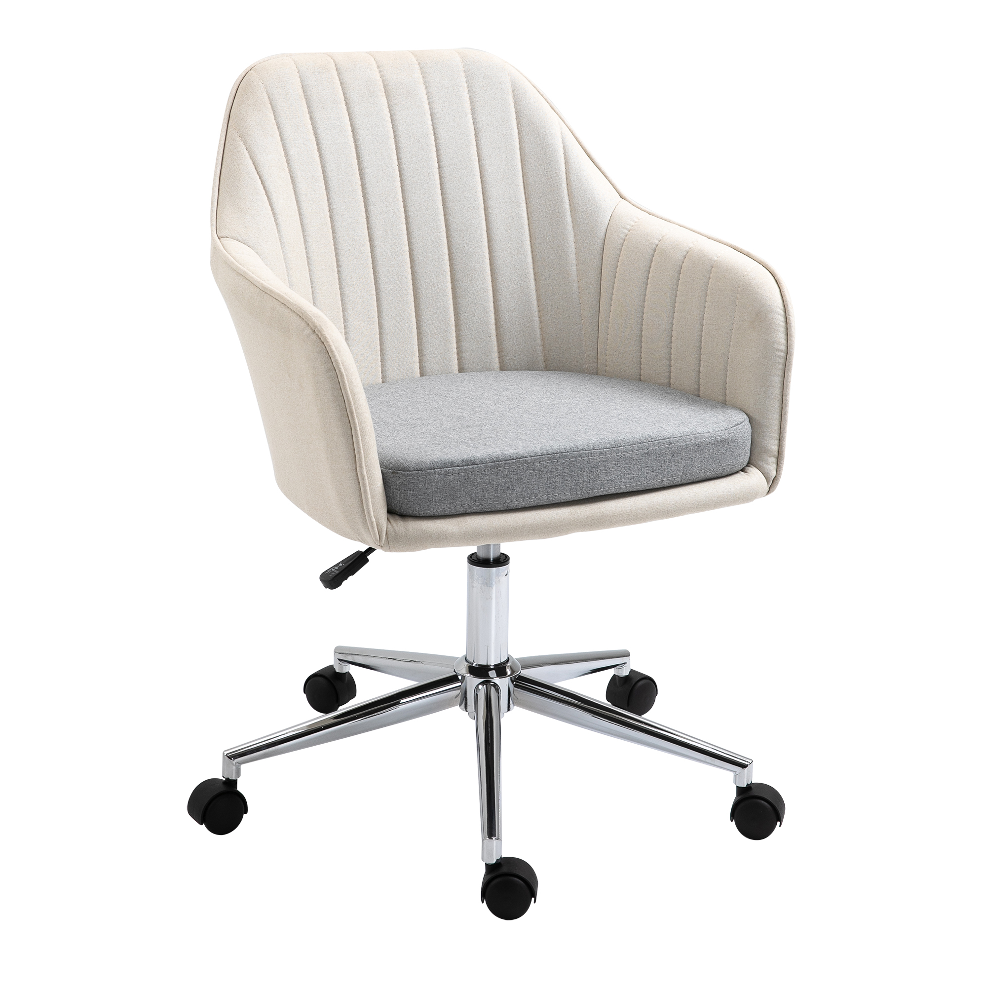 Leisure Office Chair Linen Fabric Swivel Scallop Shape Computer Desk Chair Home Study Bedroom with Wheels, Beige - Life Essentials