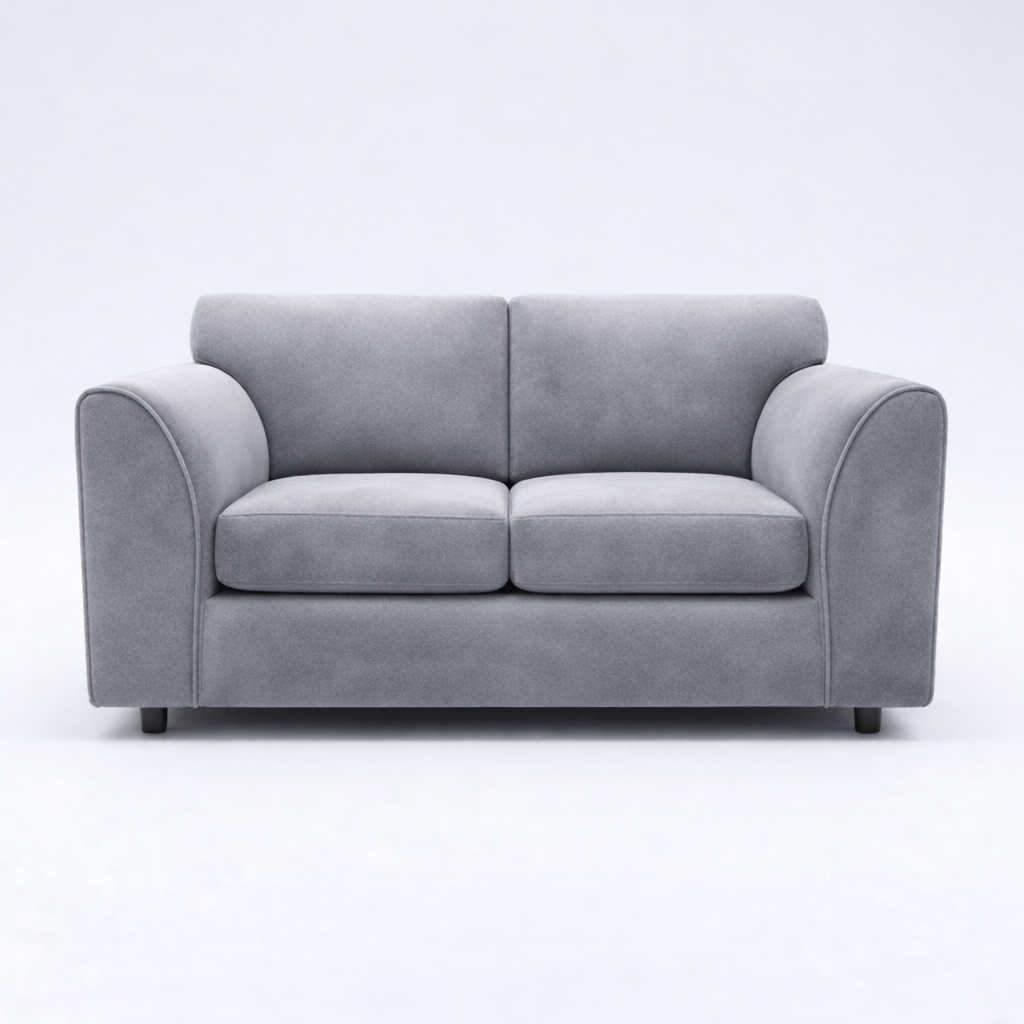 DELANO Plush Velvet 2 Seater Fullback Sofa - Light Grey - Home Done