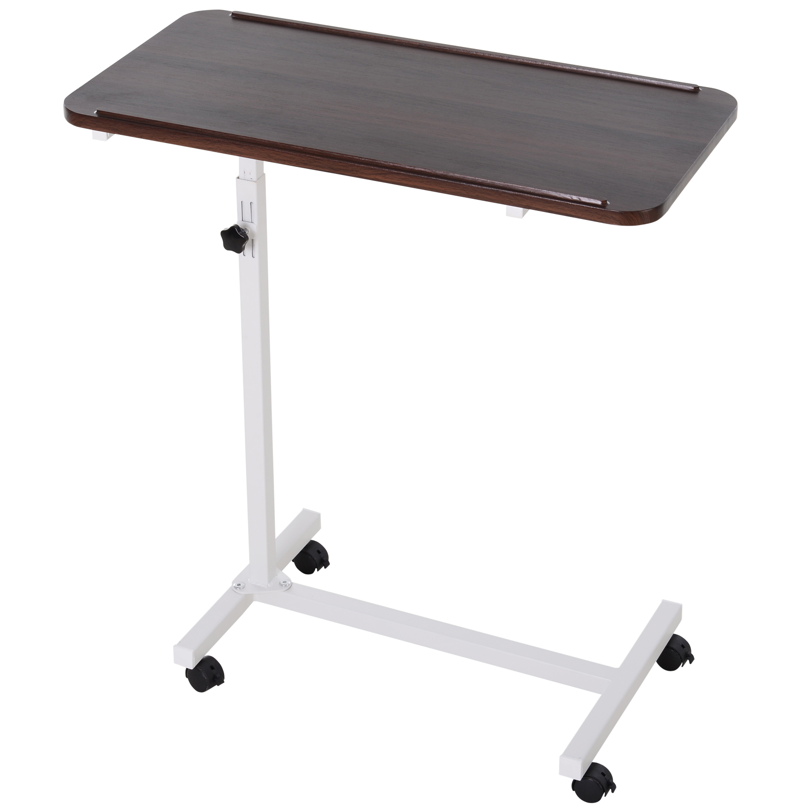 Portable Overbed/Chair Table Sofa Side Notebook Laptop Desk PC Stand Height Adjustable w/ Lockable 4 Castors & Wooden Top - Brown - Life Essentials