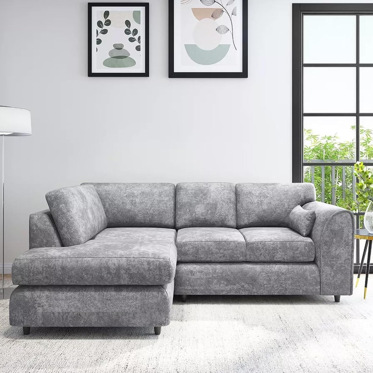 LORVANI Fabric 4 Seater L Shaped Fullback Corner Sofa - Light Grey, Left Hand Facing - Home Done
