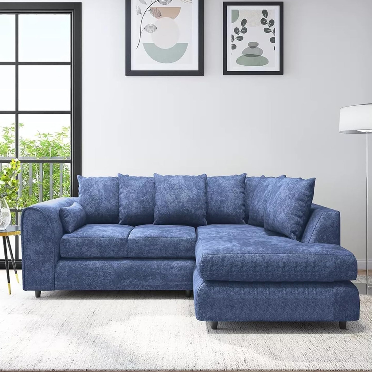 LORVANI Fabric 4 Seater L Shaped Scatterback Corner Sofa - Midnight Blue, Right Hand Facing - Home Done