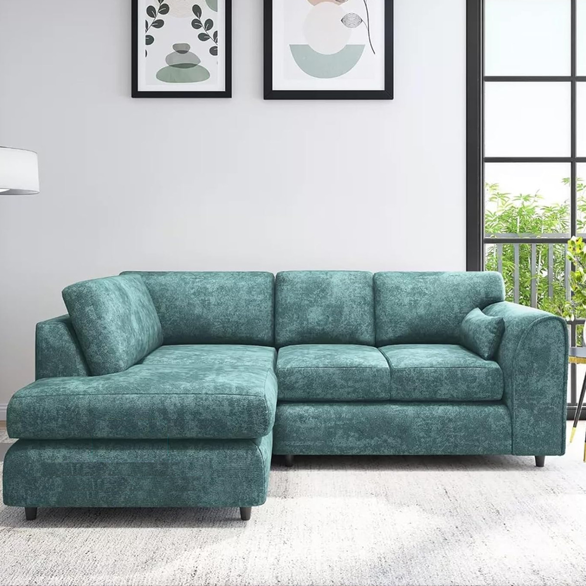 LORVANI Fabric 4 Seater L Shaped Fullback Corner Sofa - Teal, Left Hand Facing - Home Done