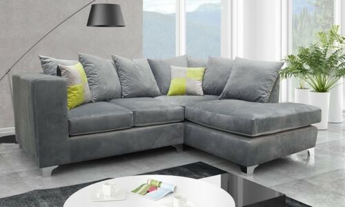 NEYMAR Plush Velvet 4 Seater L Shaped - Right Hand Facing Corner Sofa - Grey - Steve and Co Mills