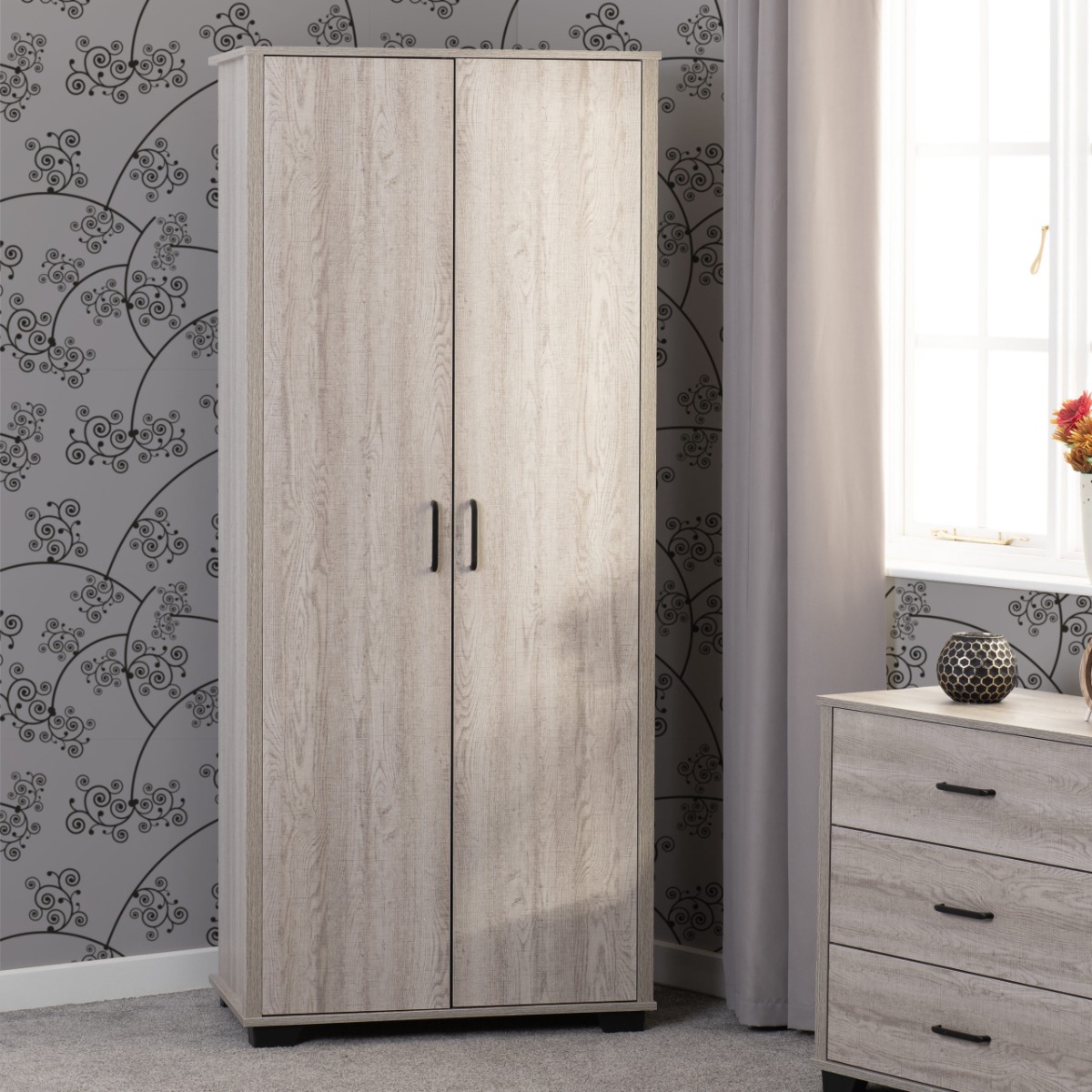Wardrobe - OLDBURY 2 Door Wardrobe Light Oak Effect 80cm - Budget Deals