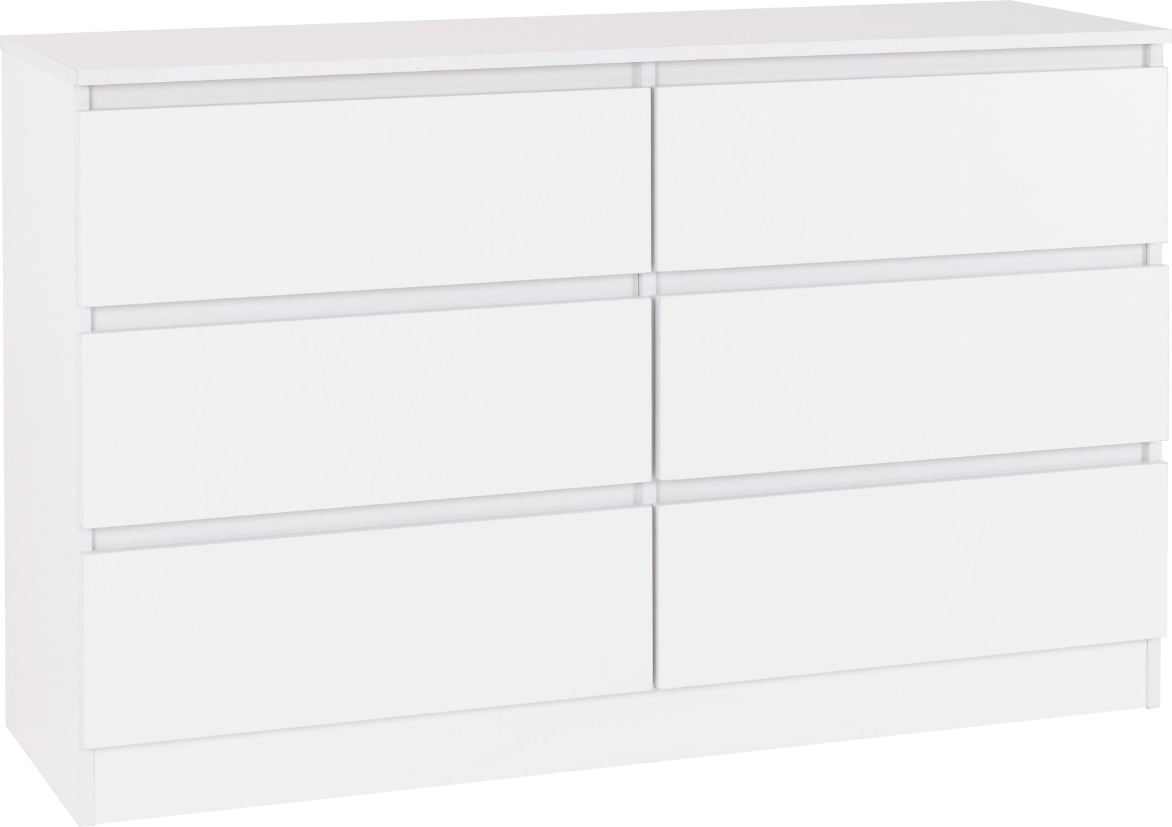 MALDEN White Chest of Drawers - Large-sized, 6 Drawers, Double - Budget Deals