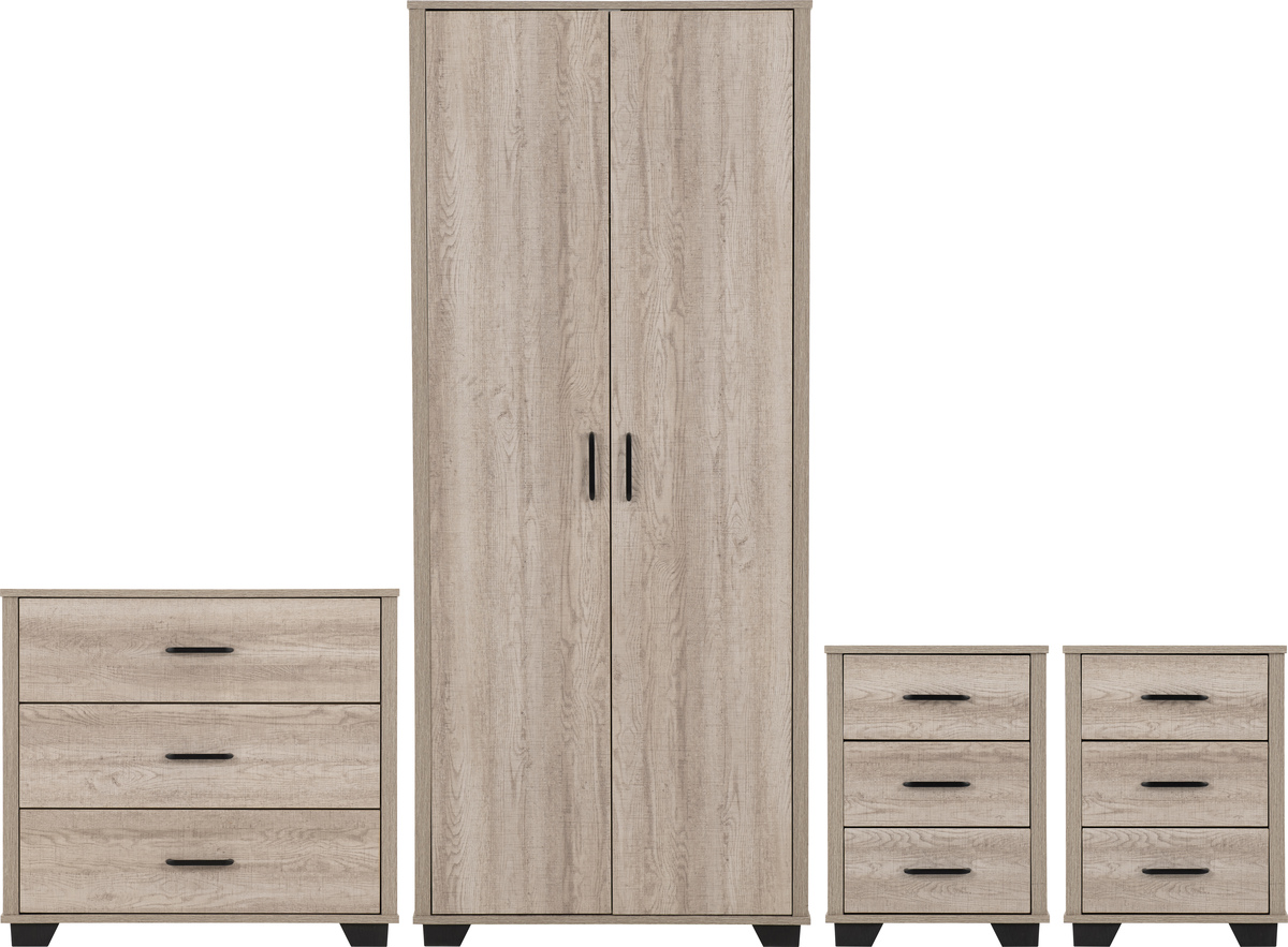Wardrobe Set - OLDBURY 2 Door Bedroom Set Light Oak Effect 80cm - Budget Deals