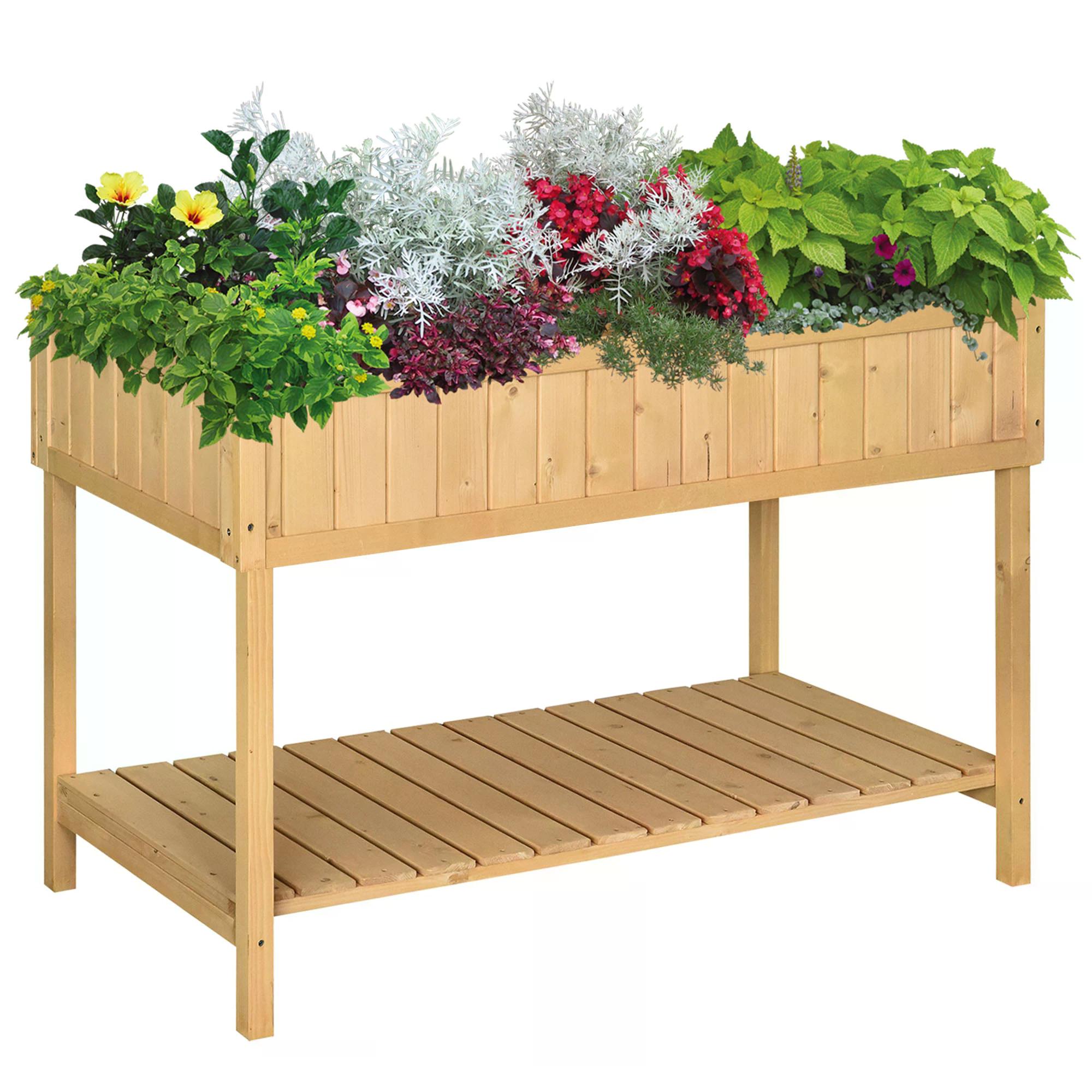 Wooden Planter Flower Box Raised Rectangular 8 Compartment Plant Stand Oak Tone - Life Essentials