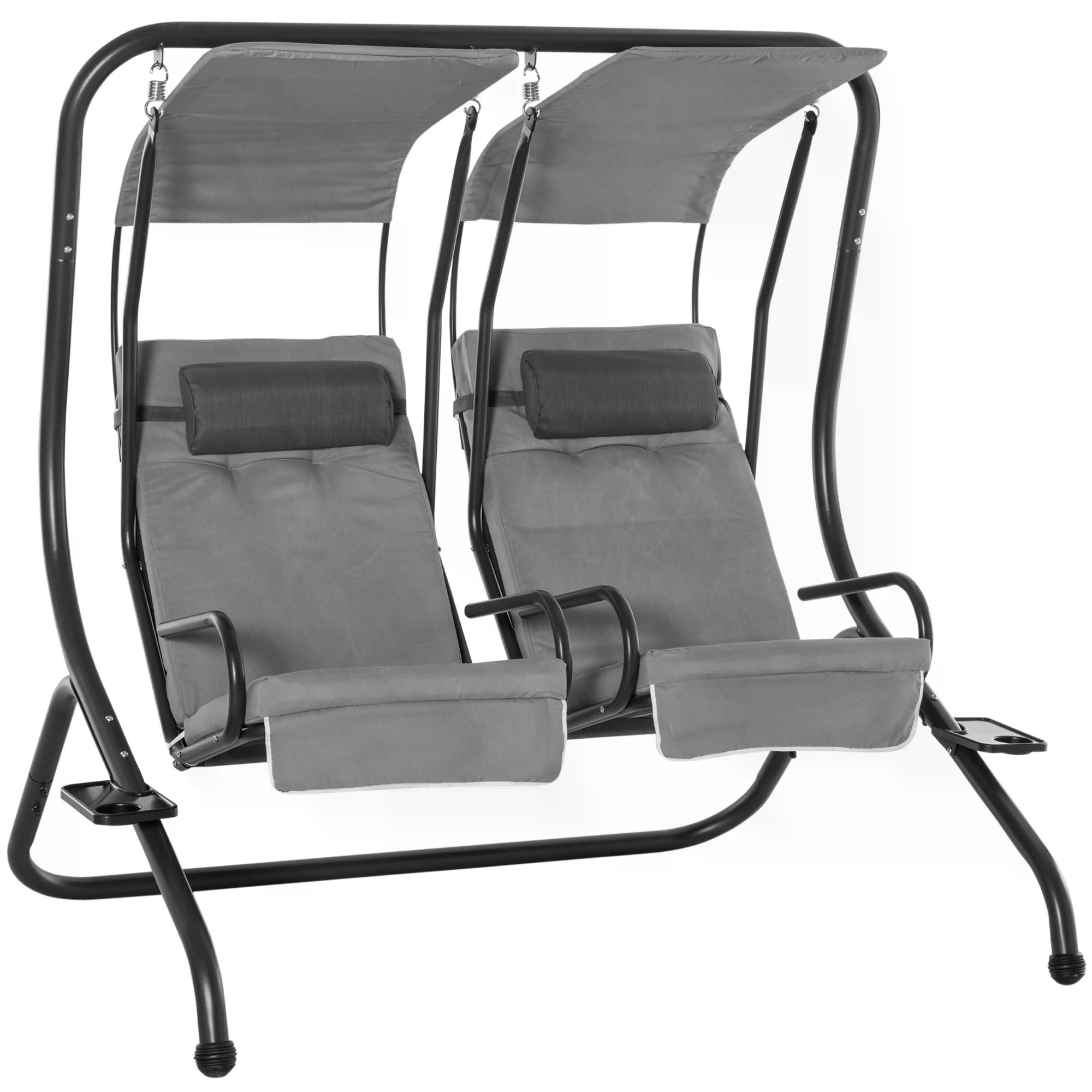 Canopy Swing Chair Modern Garden Swing Seat Outdoor Relax Chairs, Headrests and Removable Shade Canopy, Grey - Life Essentials