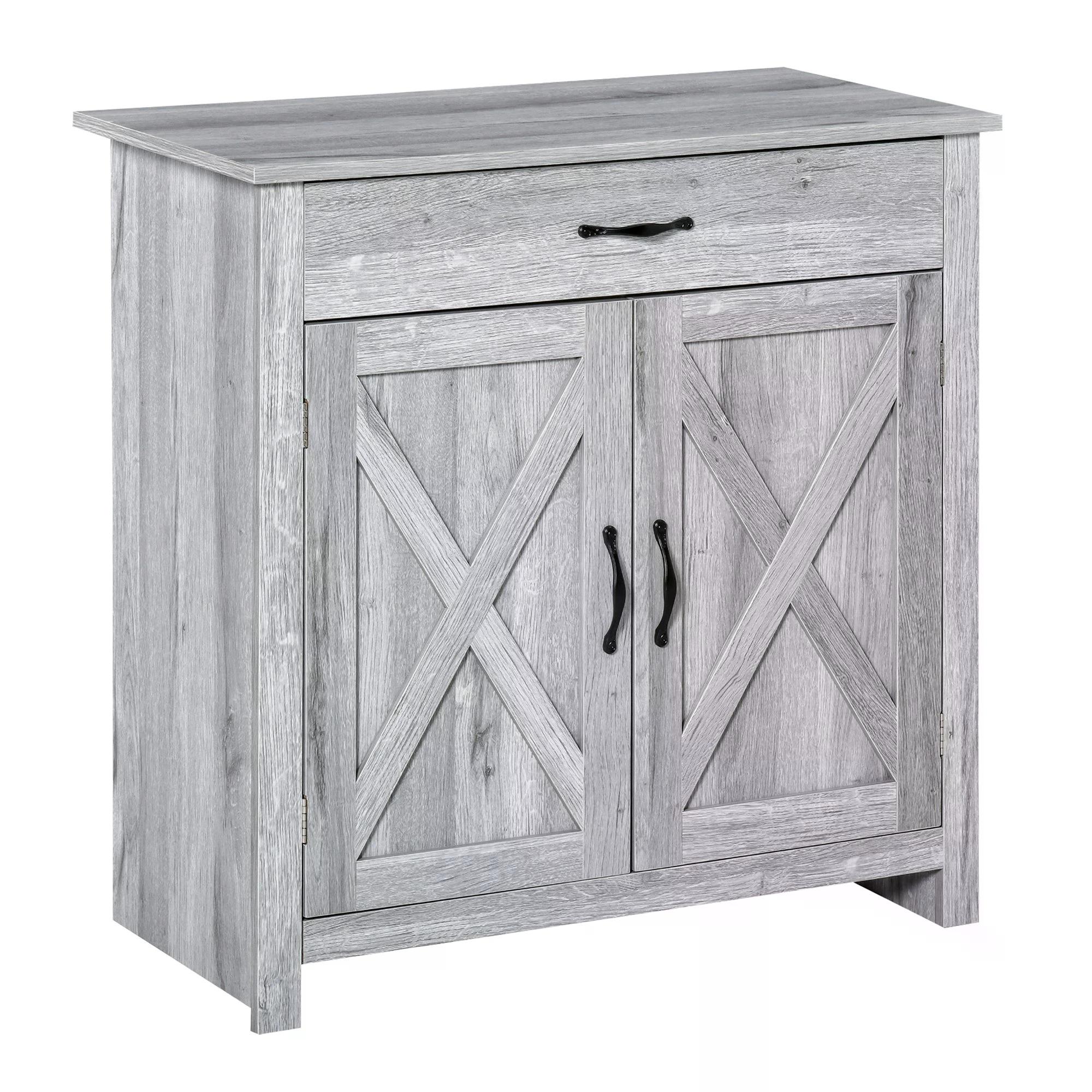 Farmhouse Barn Door Sideboard Storage Cabinet Coffee Bar for LIVING Room-Grey Grain - Life Essentials