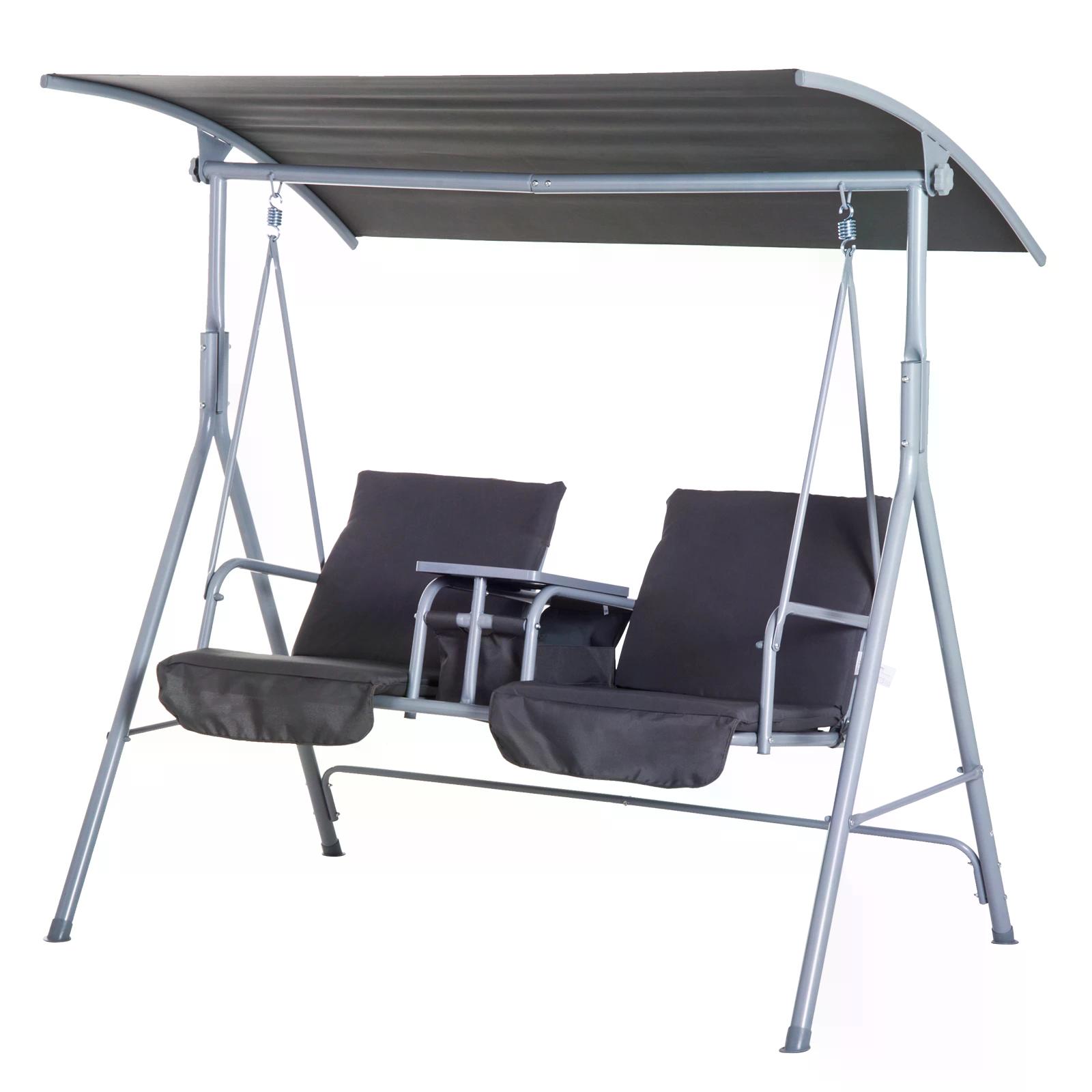 Steel Frame 2-Seater Swing Chair w/ Table Grey - Life Essentials