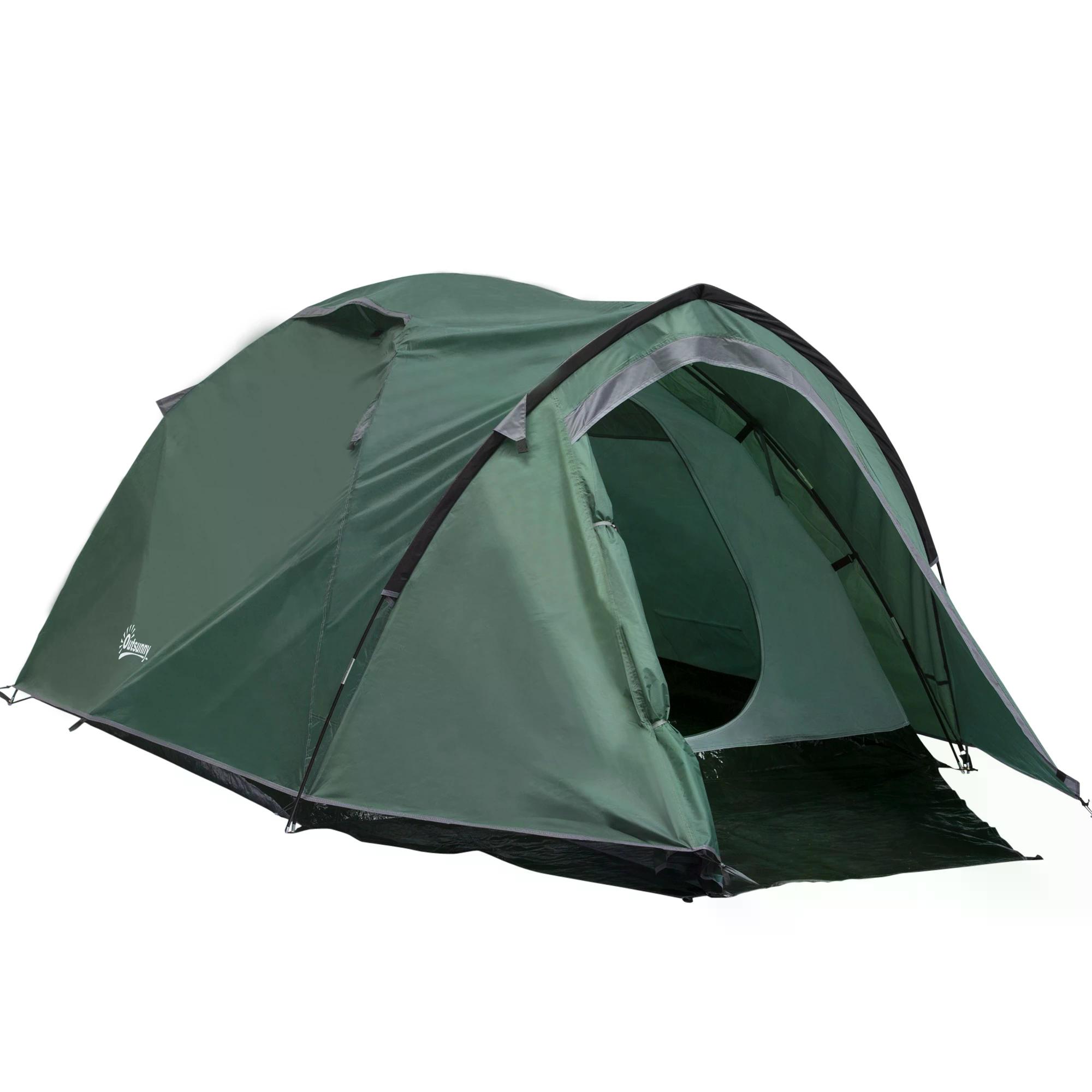 Camping Dome Tent 2 Room for 3-4 Person with Weatherproof Vestibule Backpacking Tent Large Windows Lightweight for Fishing & Hiking Green - Life 