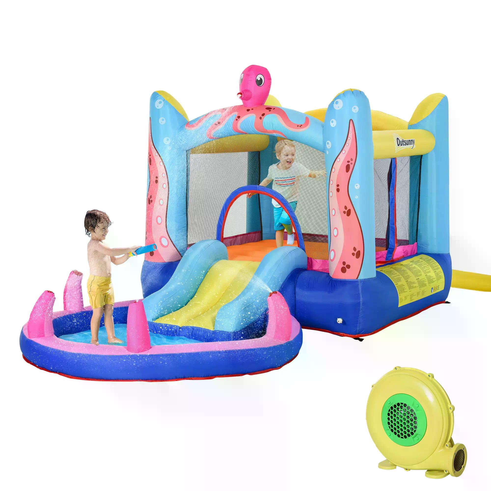 Octopus Design Kids Bounce Castle House Inflatable Trampoline Slide Water Pool 3 in 1 with Inflator - Life Essentials