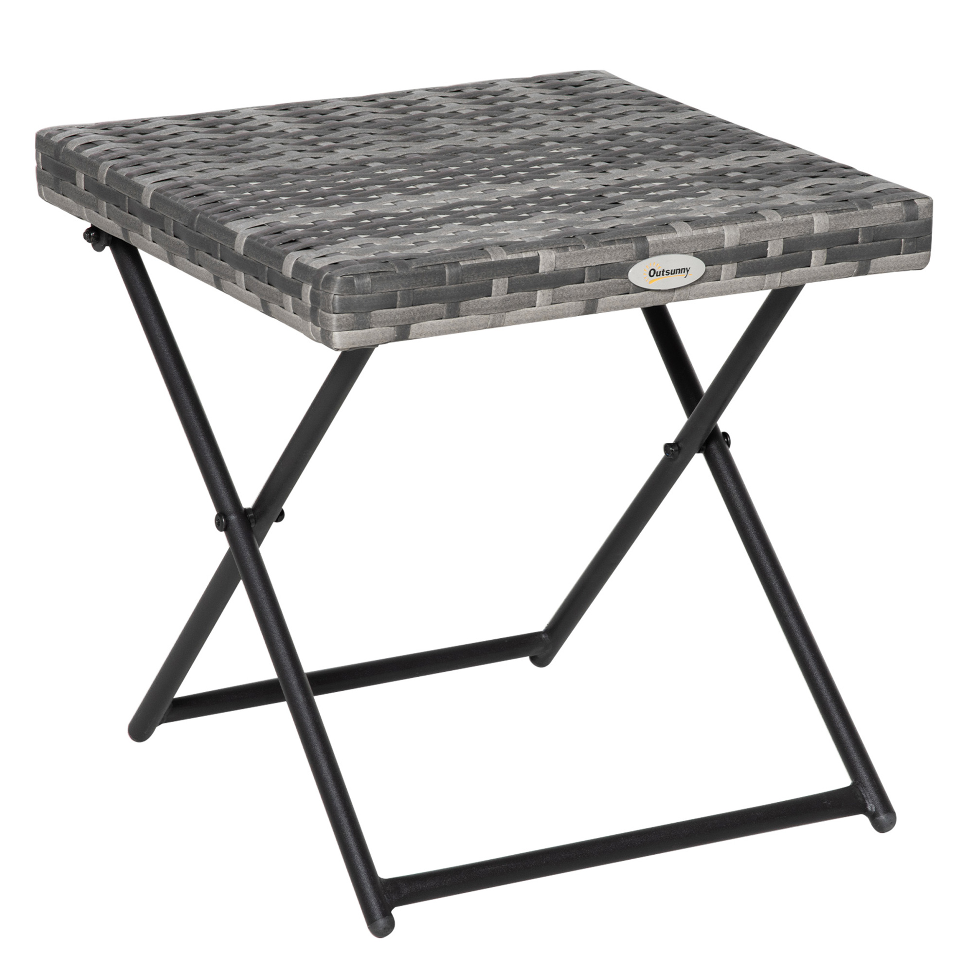 Garden Small Folding Square Rattan Coffee Table Bistro Balcony Outdoor Wicker Weave Side Table 40H x 40L x 40Wcm Grey - Life Essentials