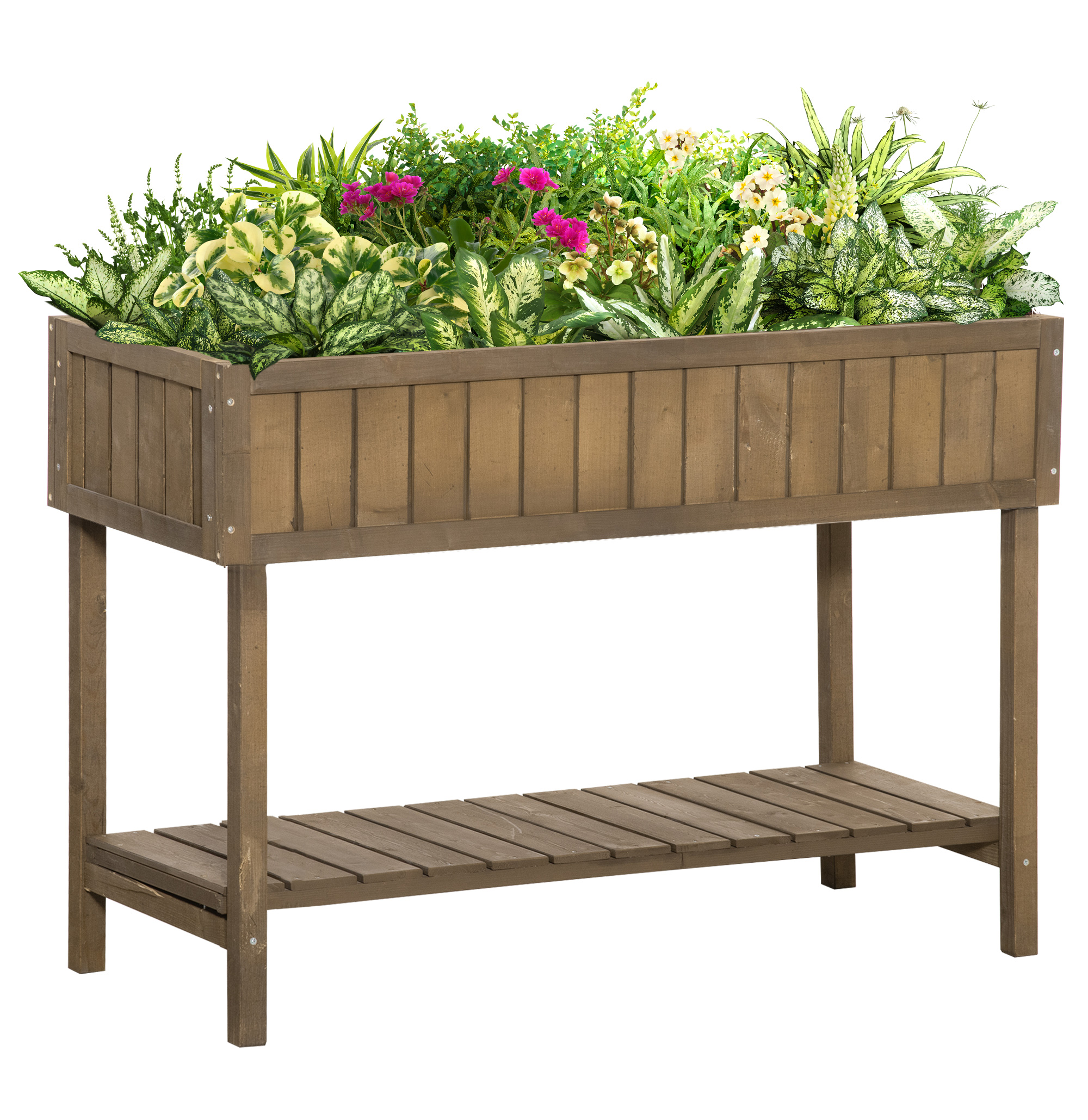 Wooden Planter Raised Bed Container Garden Plant Stand Bed 8 Boxes 110L x 46W x 76Hcm Brown - Life Essentials