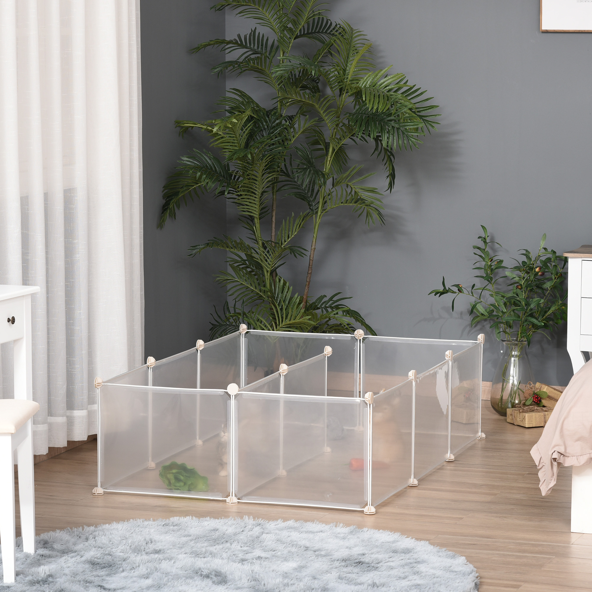 Pet Playpen DIY Small Guinea Pigs Hutches Open Enclosure Portable Plastic Fence 12 Panels for Kitten Bunny Chinchilla Guinea Pig White - Life 