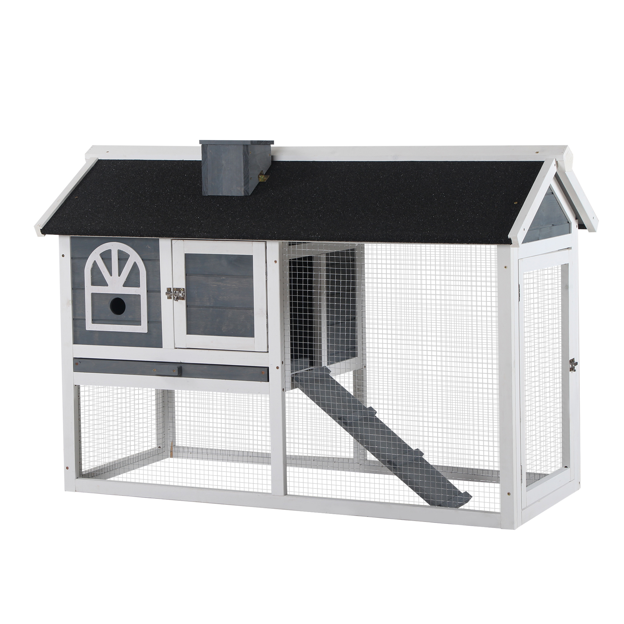 Guinea Pigs Hutches Wood Bunny Cage for Outdoor Indoor with Pull Out Tray Run Box Ramp Asphalt Roof for Small Animals Grey - Life Essentials